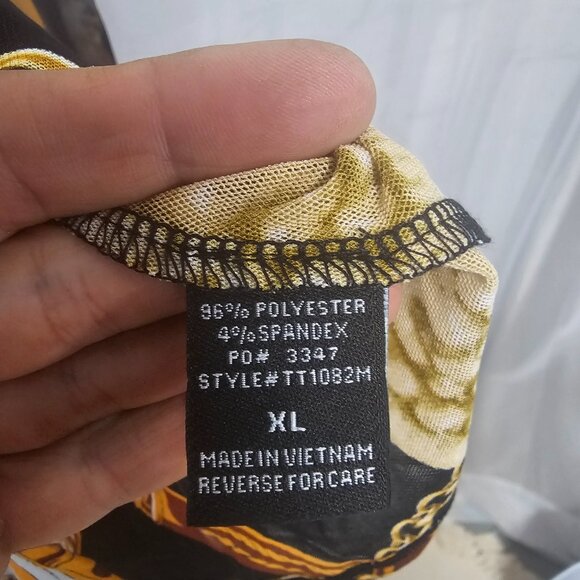 Black Gold Mesh Sheer Button Blouse Equestrian Club Party XL NWT - Picture 8 of 12